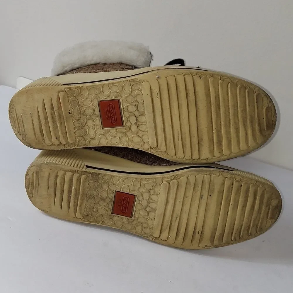 Coach Nancy Signature Fur Trim Boots Sz 6.5